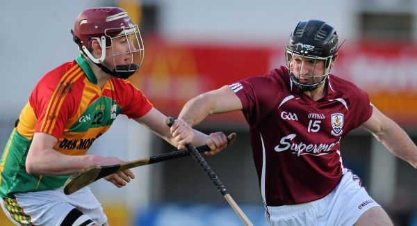 Aengus Callinan, Galway, in action against Alan Corcoran, Carlow in the Bord na Móna Walsh Cup. Picture: Dáire Brennan / SPORTSFILE