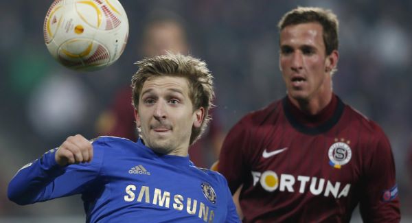 Sparta's Matej Hybs, right, looks on as Chelsea's Marko Marin, left, tries to control the ball.Picture: PA