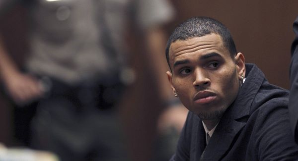 Chris Brown appears in court for his probation revocation hearing at the Criminal Justice Center in downtown Los Angeles. Picture: AP