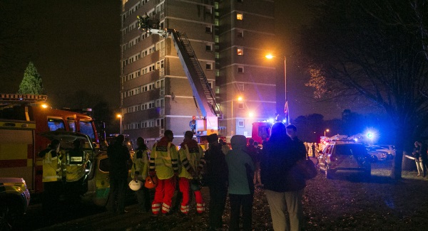 High rise tower block is engulfed in flames in Belfast, Ireland High rise tower block is engulfed in flames in Belfast, Ireland