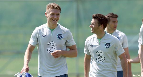 Jeff Hendrick (left) and Wes Hoolahan at squad training in Malahide this week. Picture: INPHO/Donall Farmer
