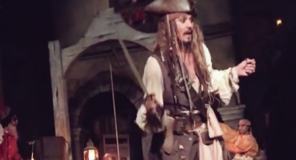 Surprise! Johnny Depp appears as Jack Sparrow on Disney ride