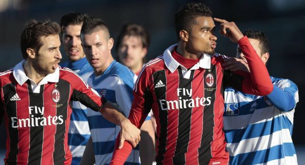 Kevin-Prince Boateng, right, is flanked by his teammate Mathieu Flamini as he gestures towards the crowd prior to leaving the pitch.Picture: AP