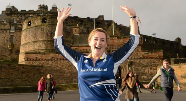 Leinster supporter Denise McGuinness, from Dundalk, at Edinburgh Castle ahead of tonights' clash.Picture: SPORTSFILE