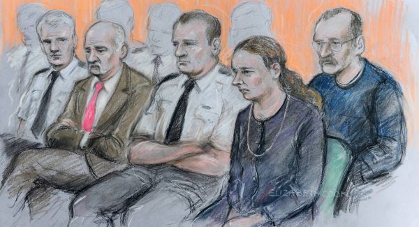 Mick Philpott (second from left) and wife Mairead (second from right) appear at Nottingham Crown Court along with Paul Mosley (right) ahead of their trial for the manslaughter of their six children in a house fire. Picture: PA