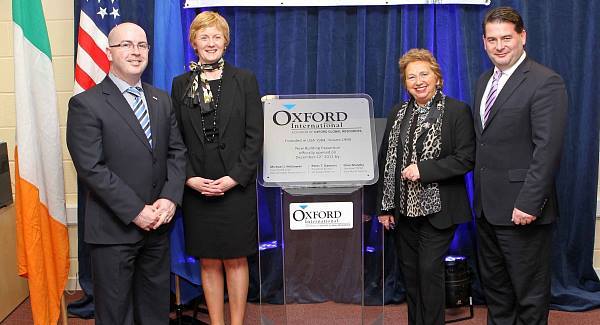 John Murray, European Operations Manager, Brid Somers, IDA Ireland, Rosarie Quinlan, IDA South Region and Dara Murphy TD, at the opening of the extension to the Oxford International European Headquarters. Pic: Jim Coughlan