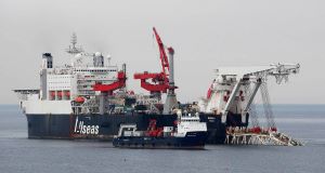 The pipe laying vessel the Solitaire makes its way into Broadhaven Bay on Friday.