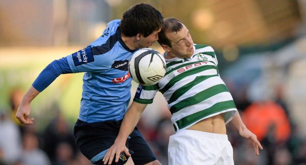Karl Sheppard, Shamrock Rovers, in action against Tomas Boyle, UCD. Picture: Sportsfile